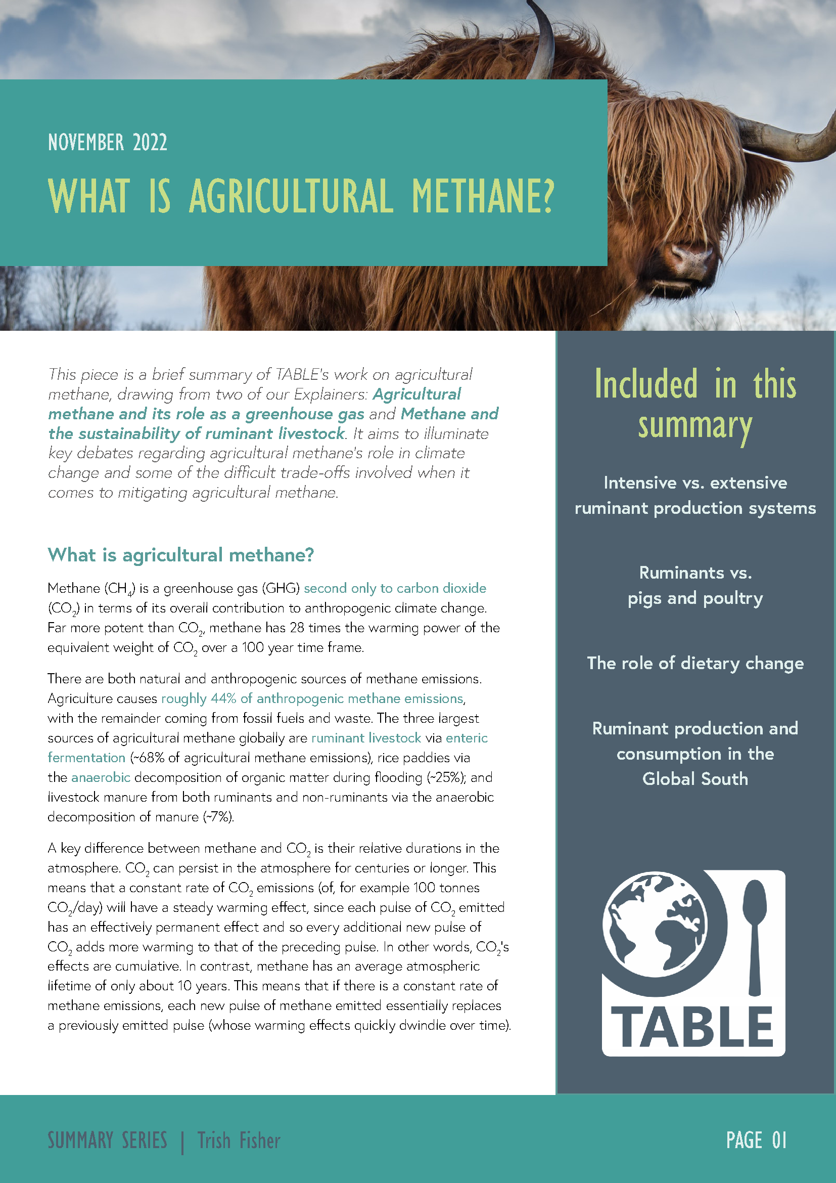 Page 1 of the agricultural methane summary