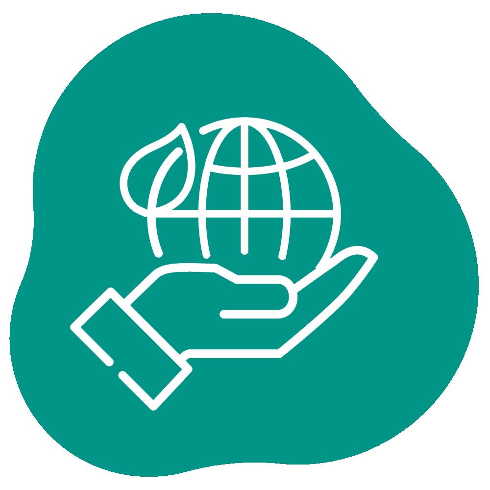 Icon of a hand holding a world with a leaf on it