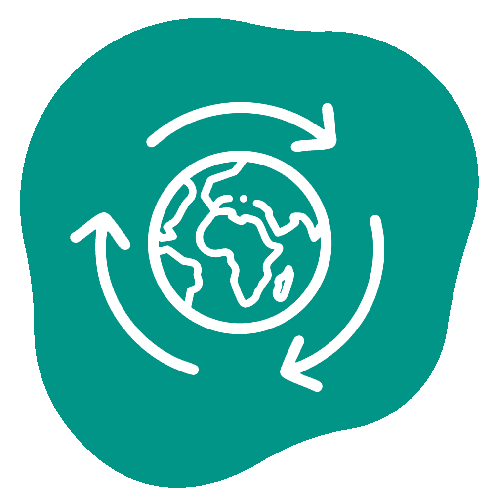 Icon of a globe with three arrows around it pointing in a clockwise direction