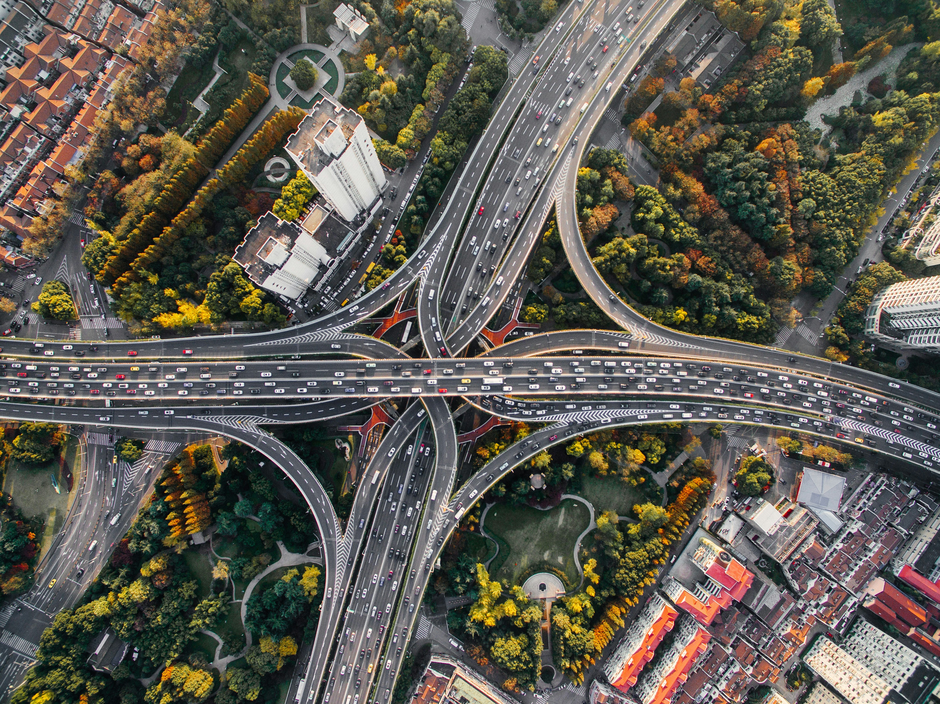 Aerial view of city crossroads