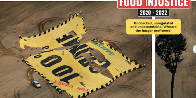 The cover of the report Food Injustice 2020-2022 by Greenpeace International.