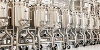 Bioreactors used for brewing cultivated meat. Photograph by Christie Hemm Klok via WIRED.