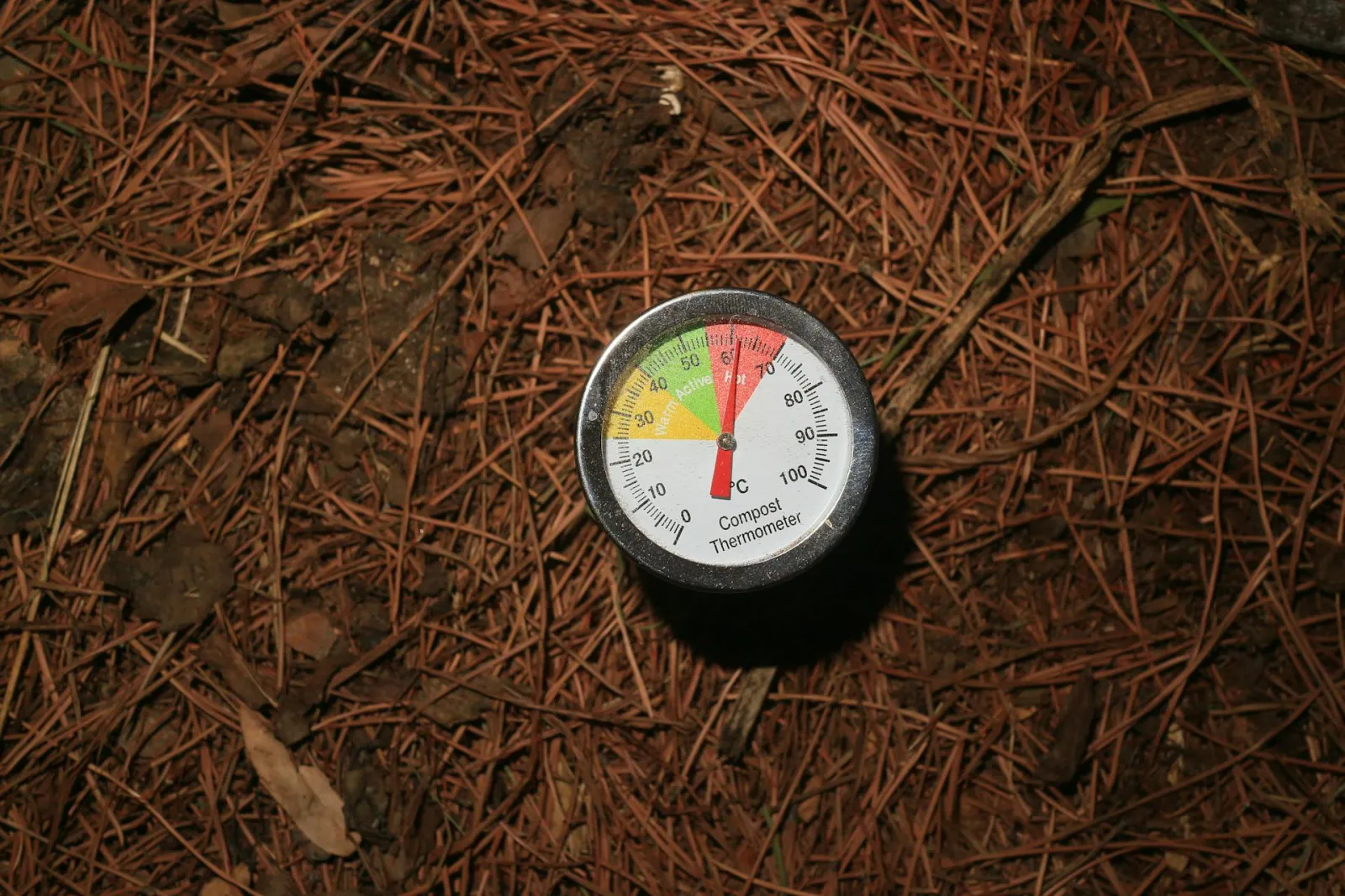 Pile of compost with thermometer. Credit: Dino via Pexels