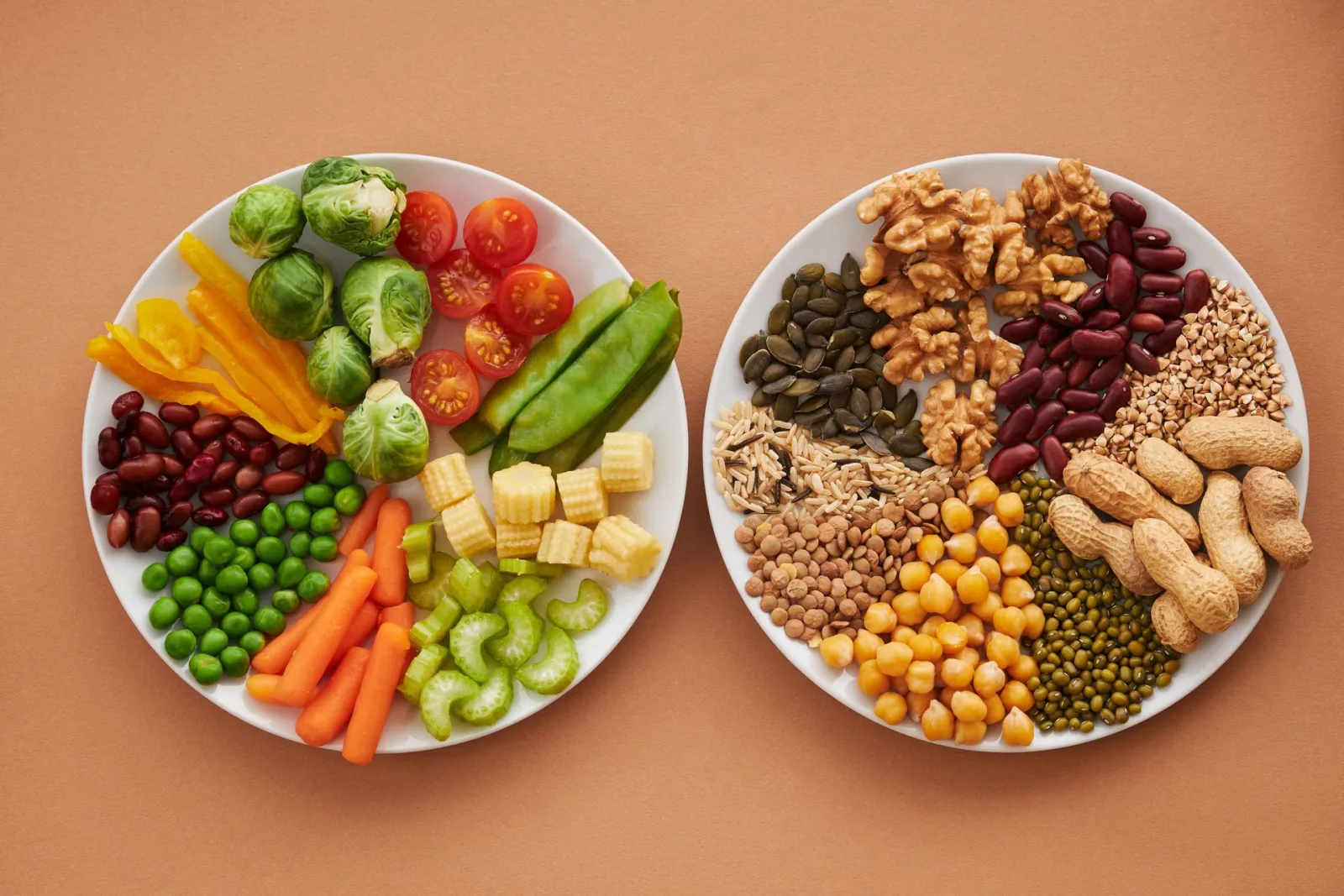 Two plates of veg and plants. Credit Vanessa Loring via Pexels