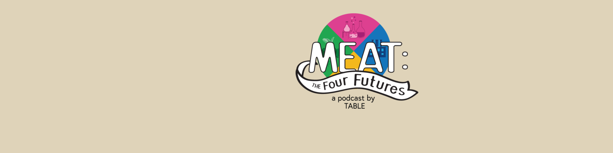 A beige background with the Meat: The Four Futures logo