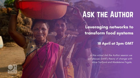 A flyer for the 18 April 2024 Ask the Author event "Leveraging networks to transform food systems".