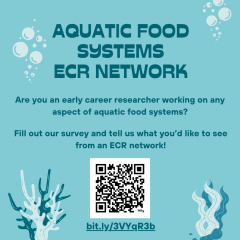 A flyer for the Aquatic Food Systems Early Career Researcher Network with a QR code.