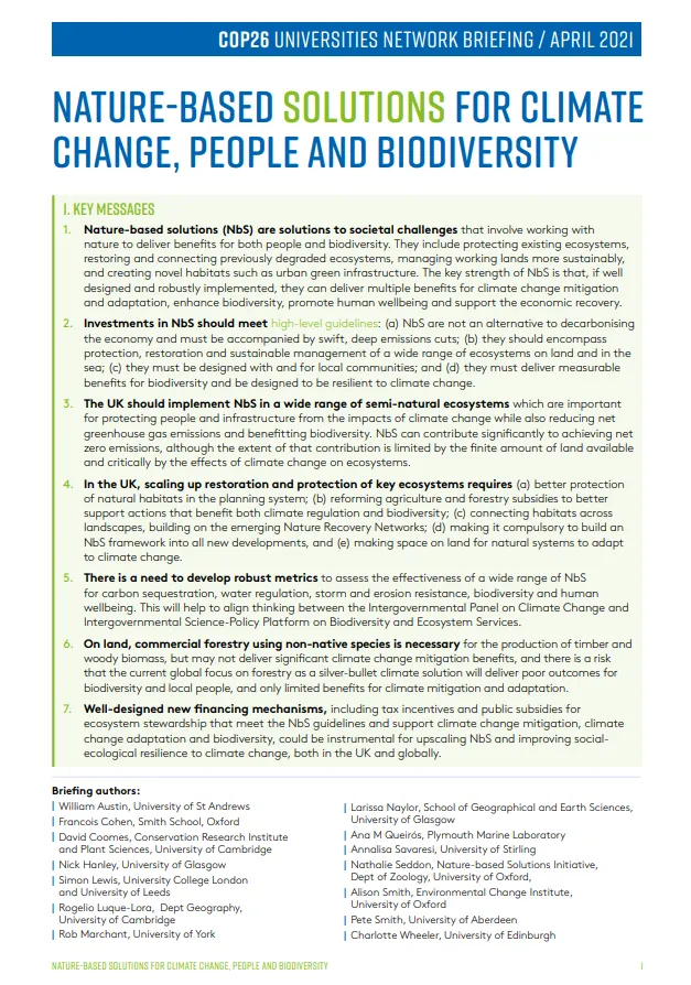 Nature-Based Solutions for Climate Change, People and Biodiversity