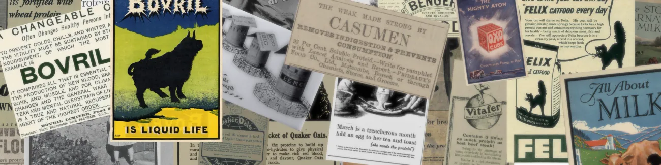 collage of historical adverts for protein foods