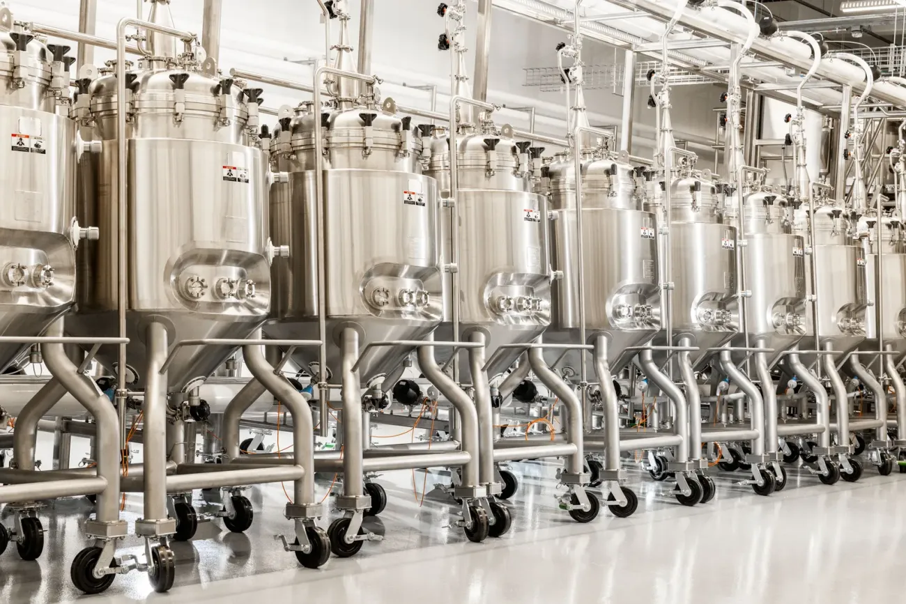 Bioreactors used for brewing cultivated meat. Photograph by Christie Hemm Klok via WIRED.