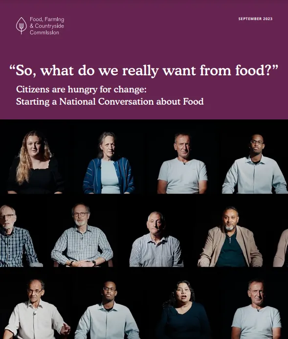 The cover of ‘So, what do we really want from food?’ a report by the food, farming and countryside commission.