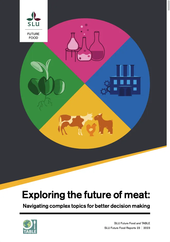 Cover of the SLU-TABLE publication "Exploring the future of meat" (2024)