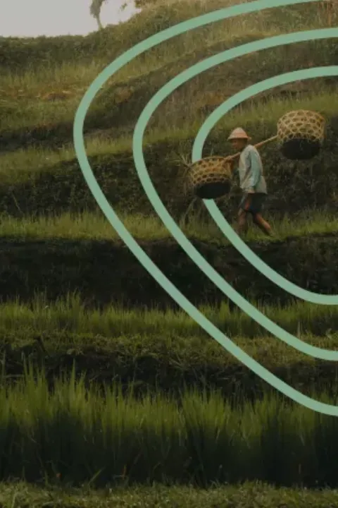 Image of a farmer carrying two baskets surrounded by the Food Systems Economic Commission symbol.