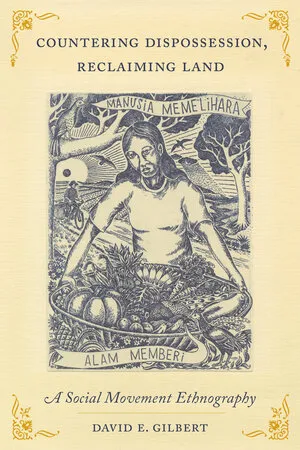 Front cover of booked titled "Countering dispossession, reclaiming land"