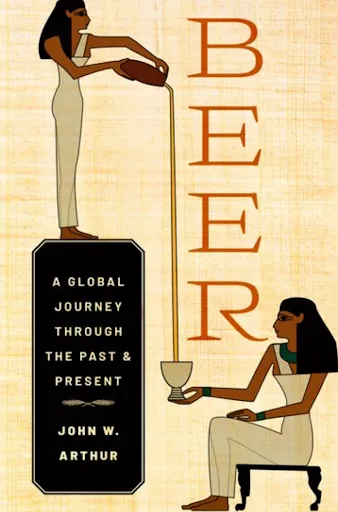 Alt text: Book cover showing two Egyptian cartoon figures pouring beer from a vase to a bowl. 