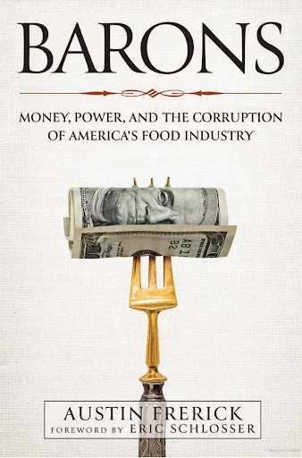Front cover of book depicting a fork through a 100 dollar bill. 