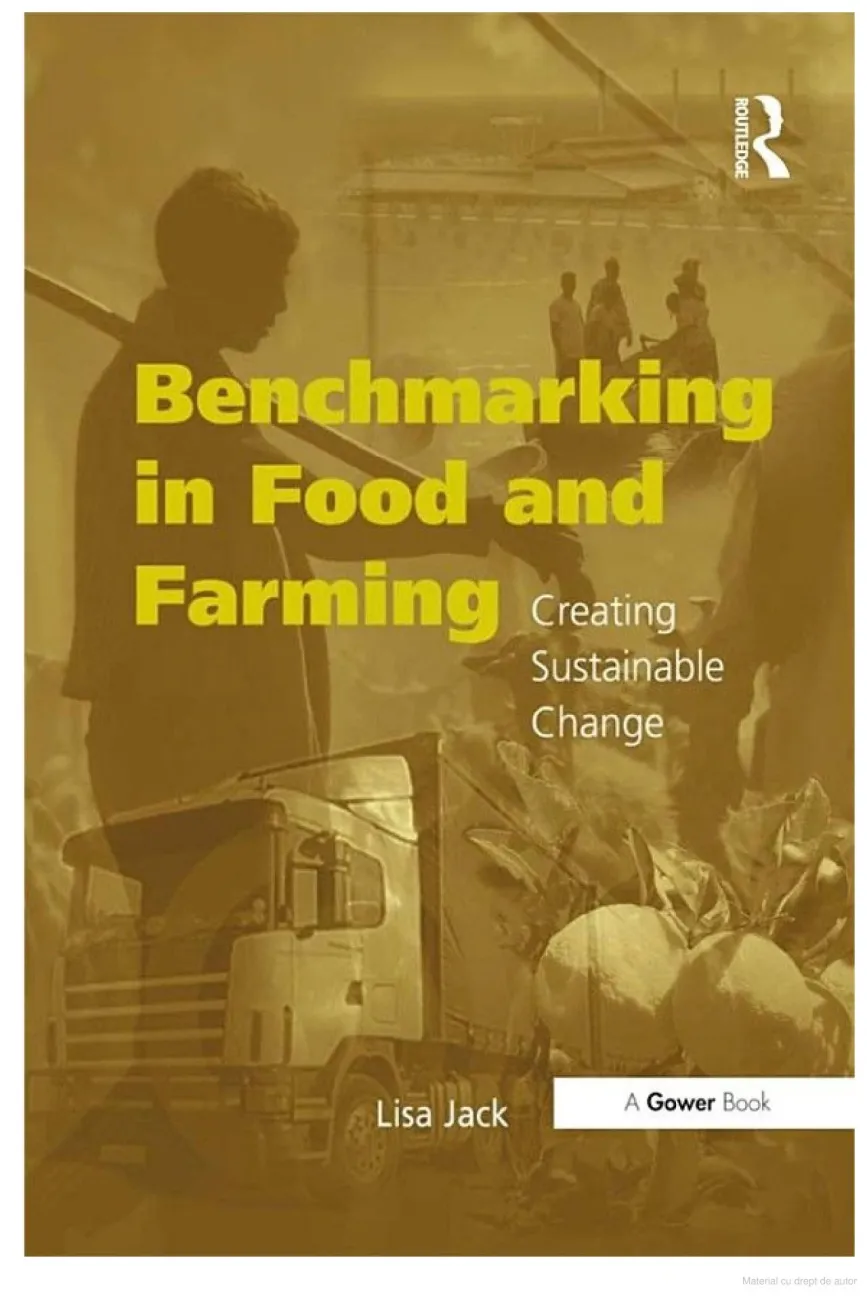 Book cover with title and various images of food sector