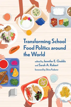 Front cover of book with graphics of school food 