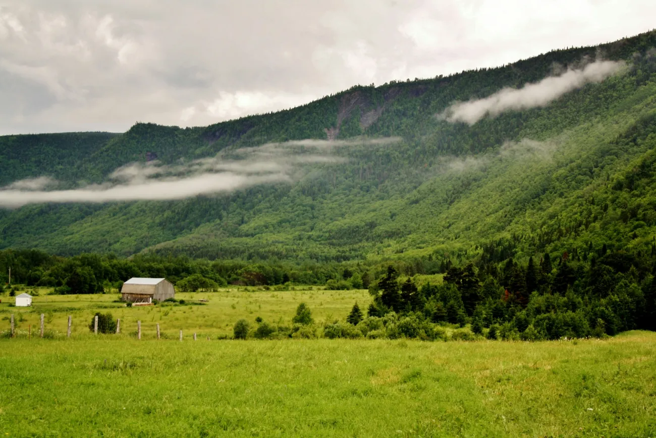 An open pasture against a mountain range. Photo by Claudia Rancourt via Unsplash.