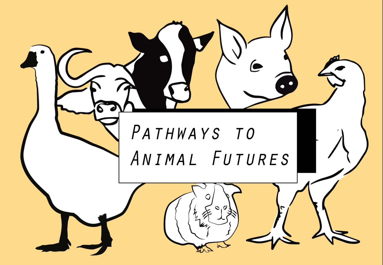 A title card for the Pathways to Animal Futures visualisation with illustrations of various animals.