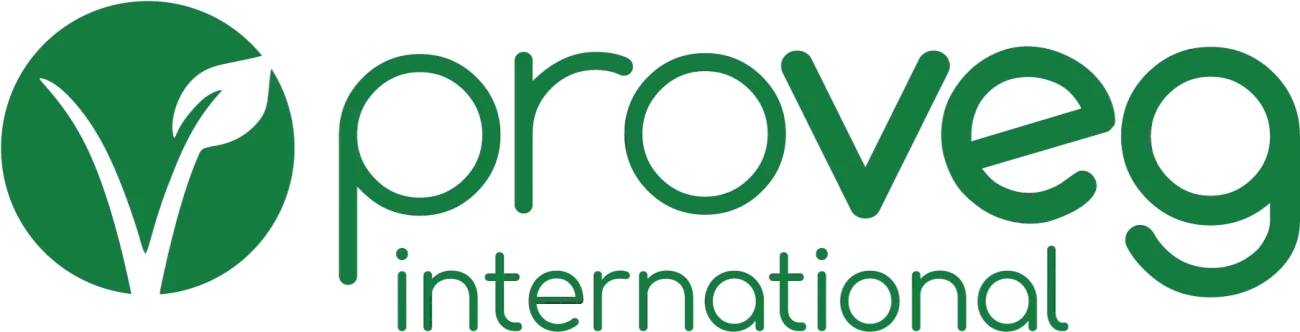 green circle with plant symbol, green text which reads: proveg international