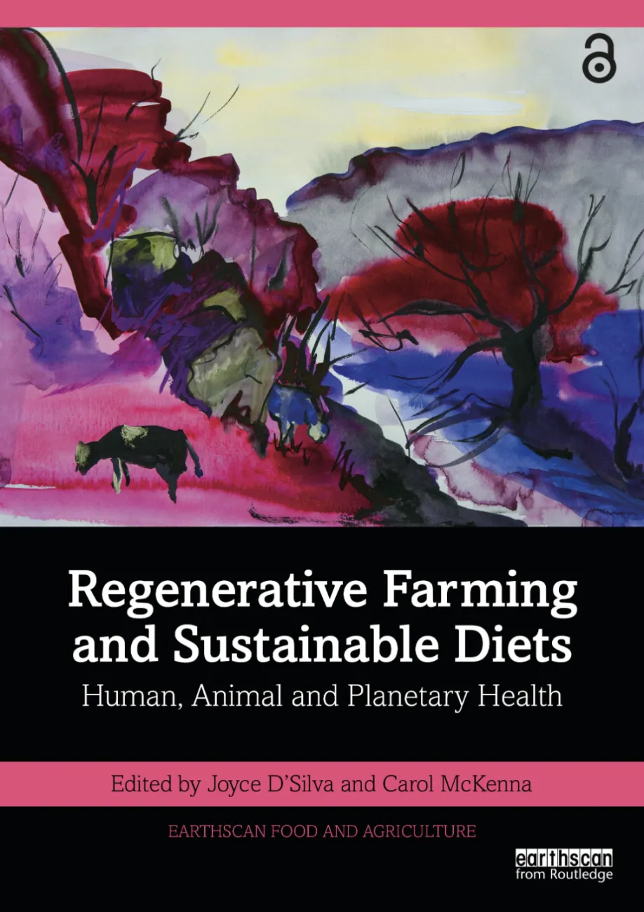 Cover of book with painted abstract cows in background