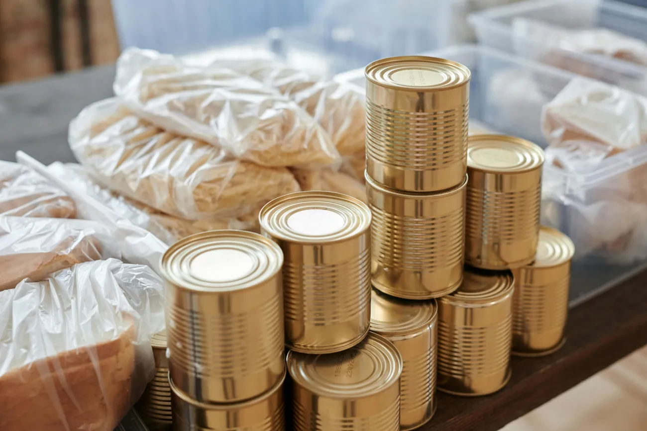 Food bank and cans: Credit: Julia M Cameron via Pexels