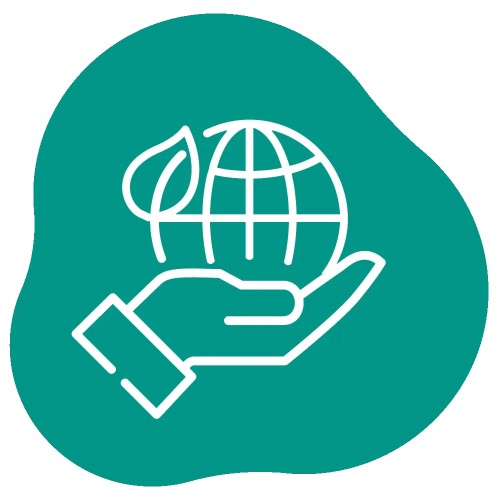 Icon of a hand holding a world with a leaf on it