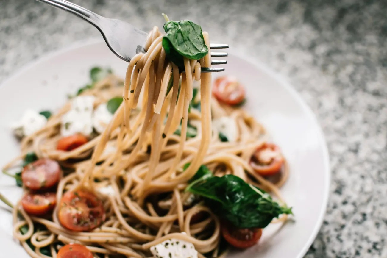 Bowl of pasta with fork. Credit Lisa from Pexels via Pexels