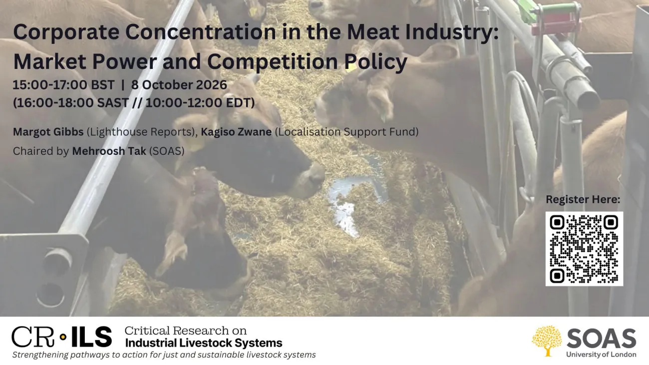 Flyer for the 8 Oct 2026 CRILS workshop "Corporate Concentration in the Meat Industry: Market Power and Competition Policy"
