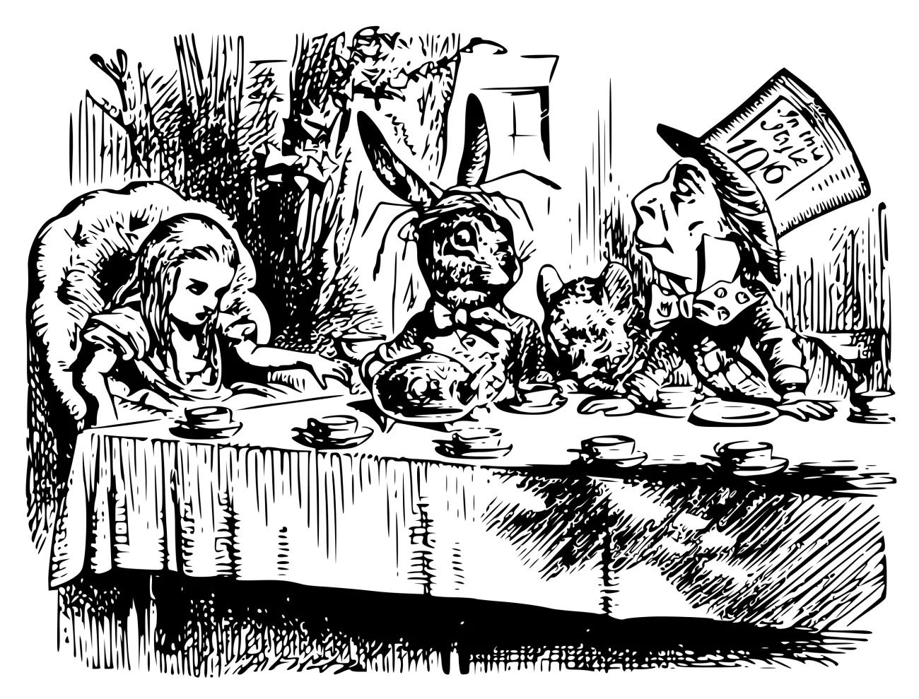 The teaparty from Alice in Wonderland, illustrated by John Tenniel (1865).
