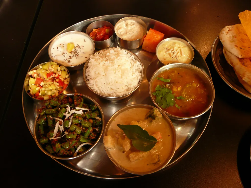 Image: Lisa.davis, A vegetarian Indian Thali, Wikipedia, Creative Commons Attribution-Share Alike 2.0 Generic