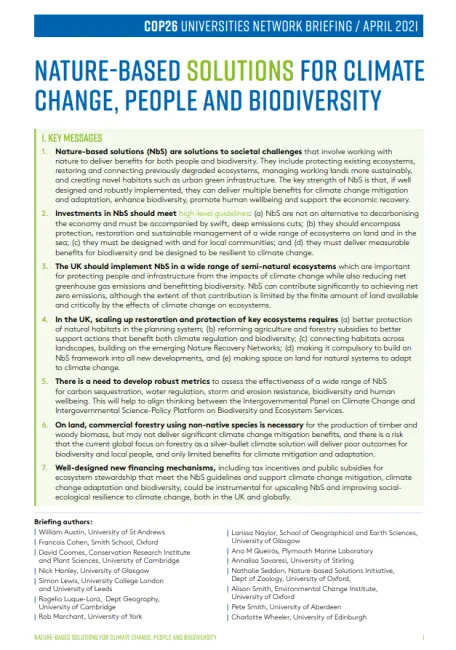 Nature-Based Solutions for Climate Change, People and Biodiversity