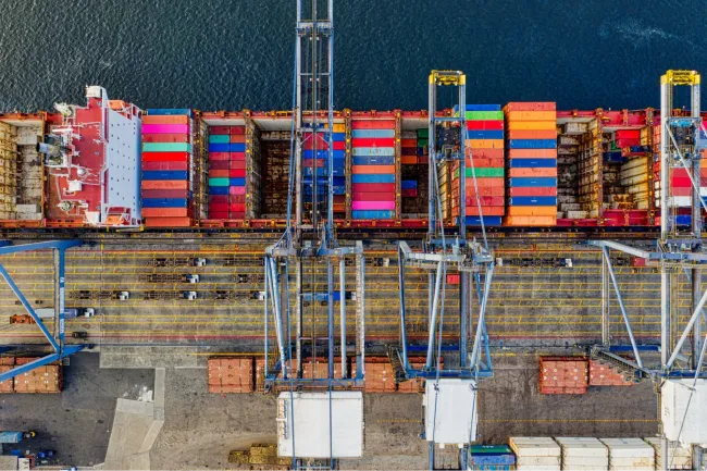 Image: Tom Fisk, Top-view Photography of Cargo Ship With Intermodal Containers, Pexels, Pexels Licence