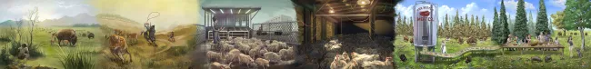 6 panel mural as described in the podcast on the history of meat