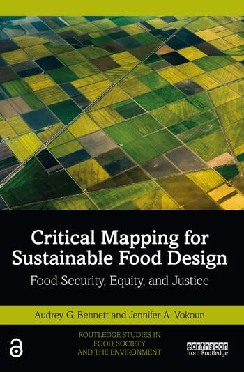 Front cover of Critical Mapping for Sustainable Food Design showing an aerial view of farmland 