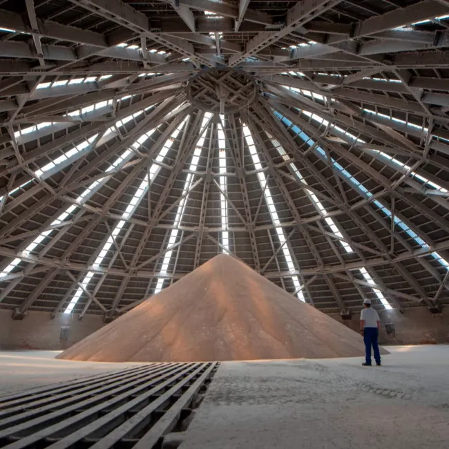 A store of potassium chloride in a large wharehouse