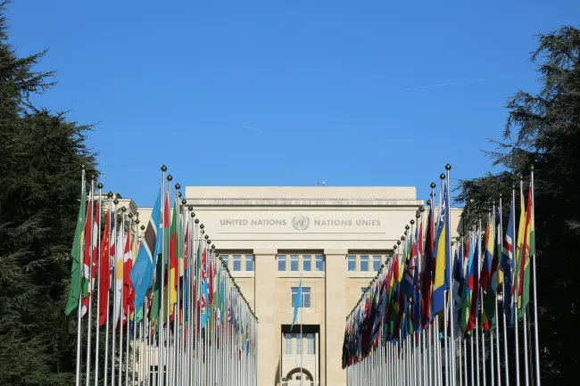 Image: UN building with member nation flags. Photo by Salya T via Unsplash