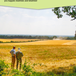Front cover of report titled “Farming at the sweet spot” with two farmers standing looking out over a golden field.